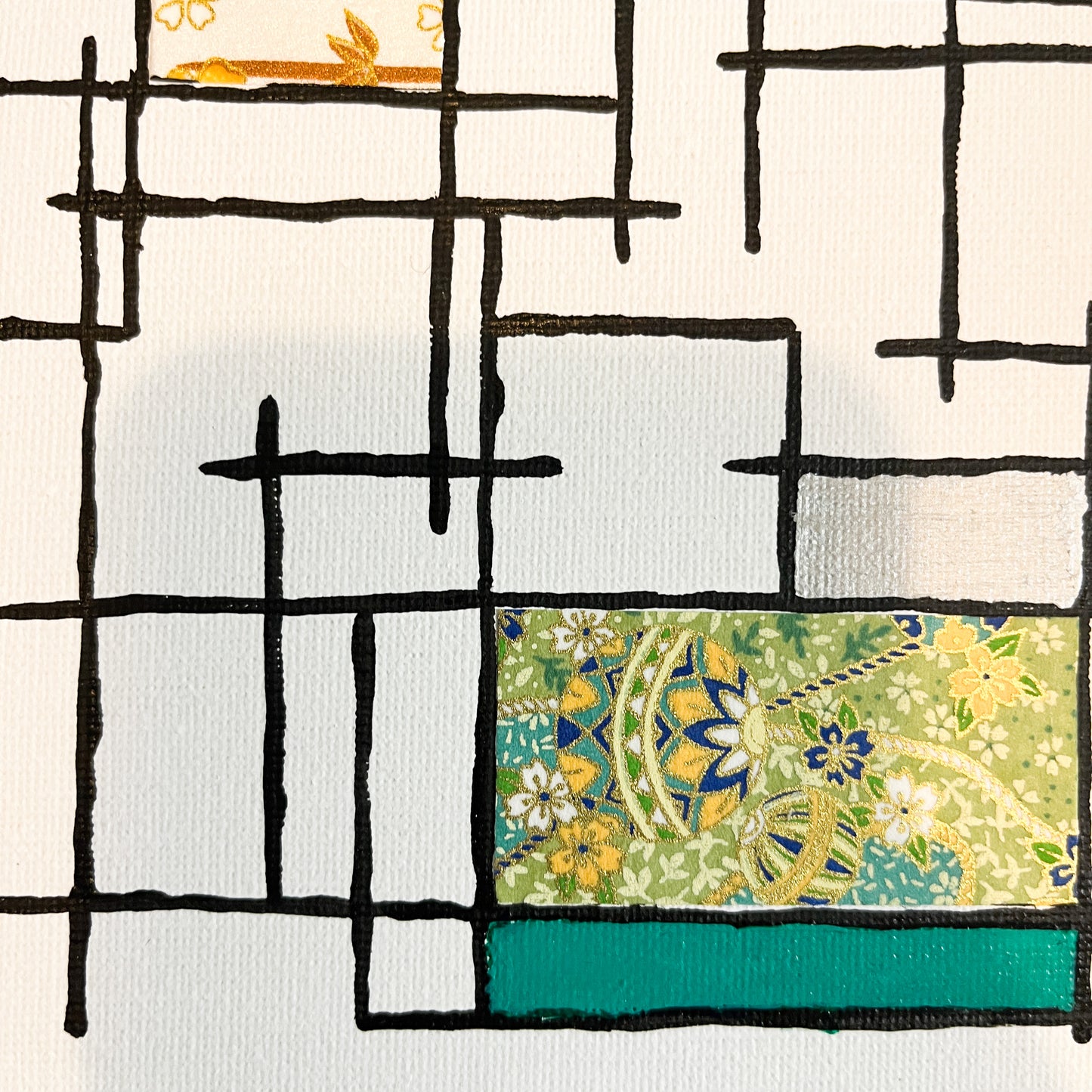 【注目の作品】邂逅 03 アクリル絵具と千代紙のコラージュ 0号 | Washi Collage 03 – Mondrian Touch [Free Shipping]